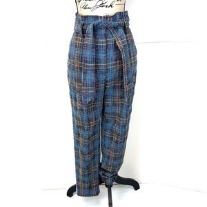 Veronica Beard Women Size 8 Clerence Blue Multi Plaid Paper Bag Waist Pants